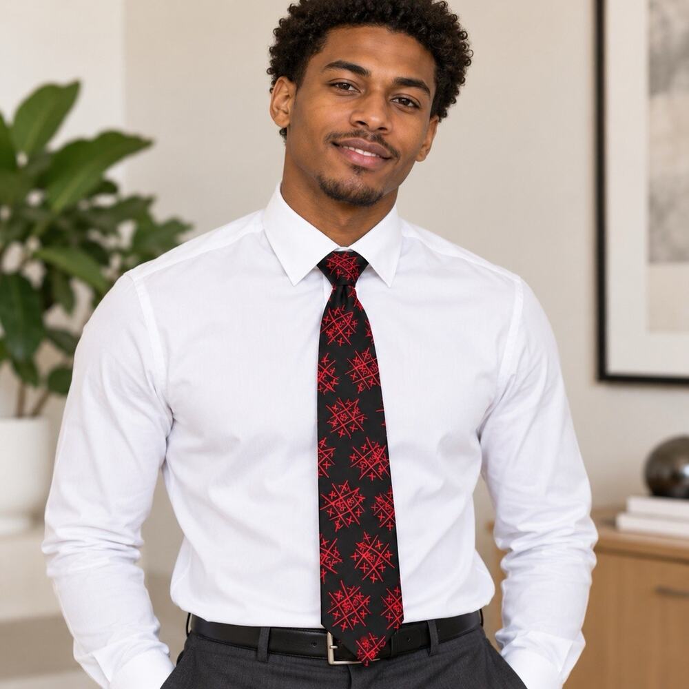 Addiction Tic Tac Toe XO Hearts Necktie Business Casual Office - Red Black 58"